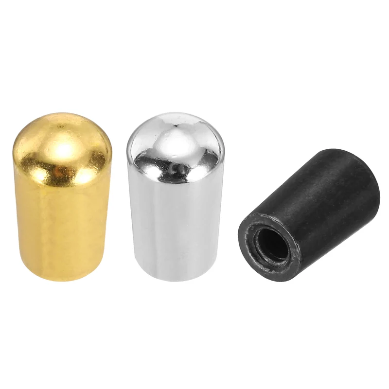 3Pcs 3Way Guitar Toggle Switch Tip, M4 Brass Threaded, Black/Silver/Gold