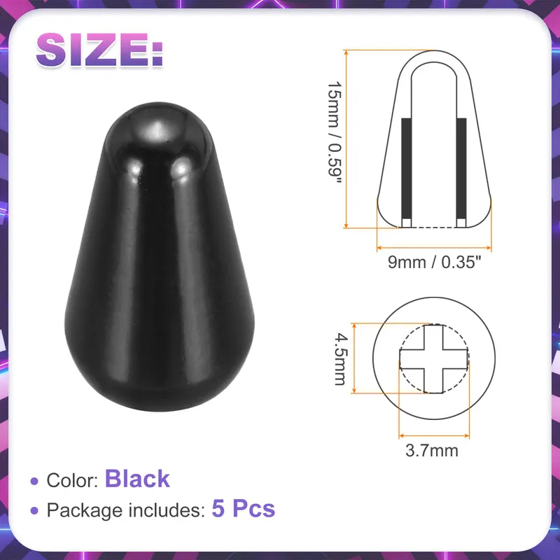 5Pcs Guitar 3/5 Way Pickup Switch Tip Cross-Slot for LP Guitar, Black