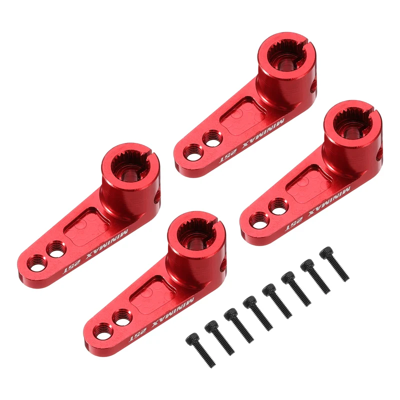 Aluminum Alloy 25T Steering Servo Arm Horn Red for 1/8 1/10 RC Car/Boat/Airplane Boat Accessories 4 Pcs