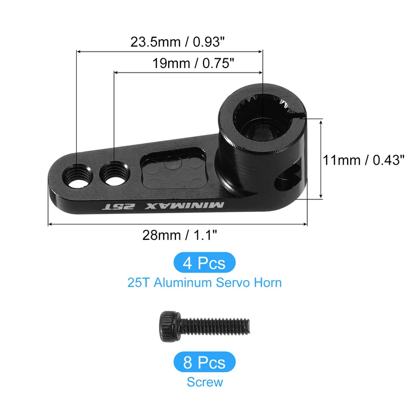 Aluminum Alloy 25T Steering Servo Arm Horn Black for 1/8 1/10 RC Car 4 Pcs