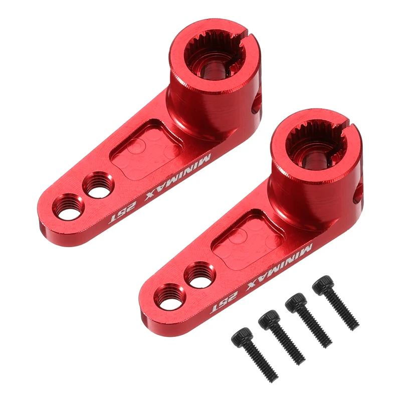 Aluminum Alloy 25T Steering Servo Arm Horn Red for 1/8 1/10 RC Car/Boat/Airplane Boat Accessories 2 Pcs