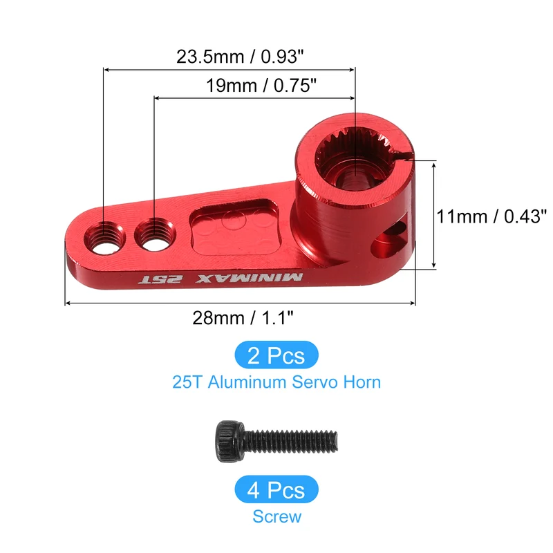 Aluminum Alloy 25T Steering Servo Arm Horn Red for 1/8 1/10 RC Car/Boat/Airplane Boat Accessories 2 Pcs