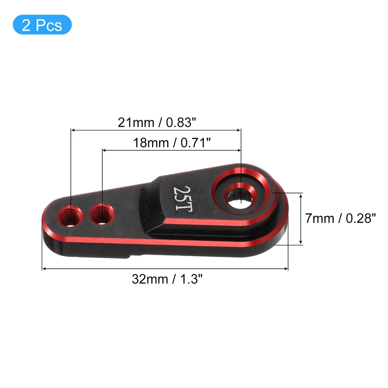 Aluminum Alloy 25T Steering Servo Arm Horn Red for 1/10 RC Car/Boat/Airplane Boat Accessories 2 Pcs