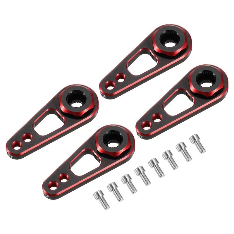 Aluminum Alloy 25T Steering Servo Double Hole Arm Horn Red for DIY RC Car/Boat/Airplane Boat Accessories 4 Pcs