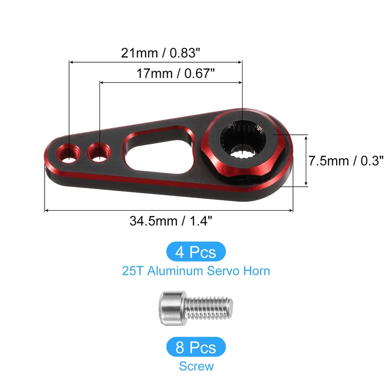 Aluminum Alloy 25T Steering Servo Double Hole Arm Horn Red for DIY RC Car/Boat/Airplane Boat Accessories 4 Pcs