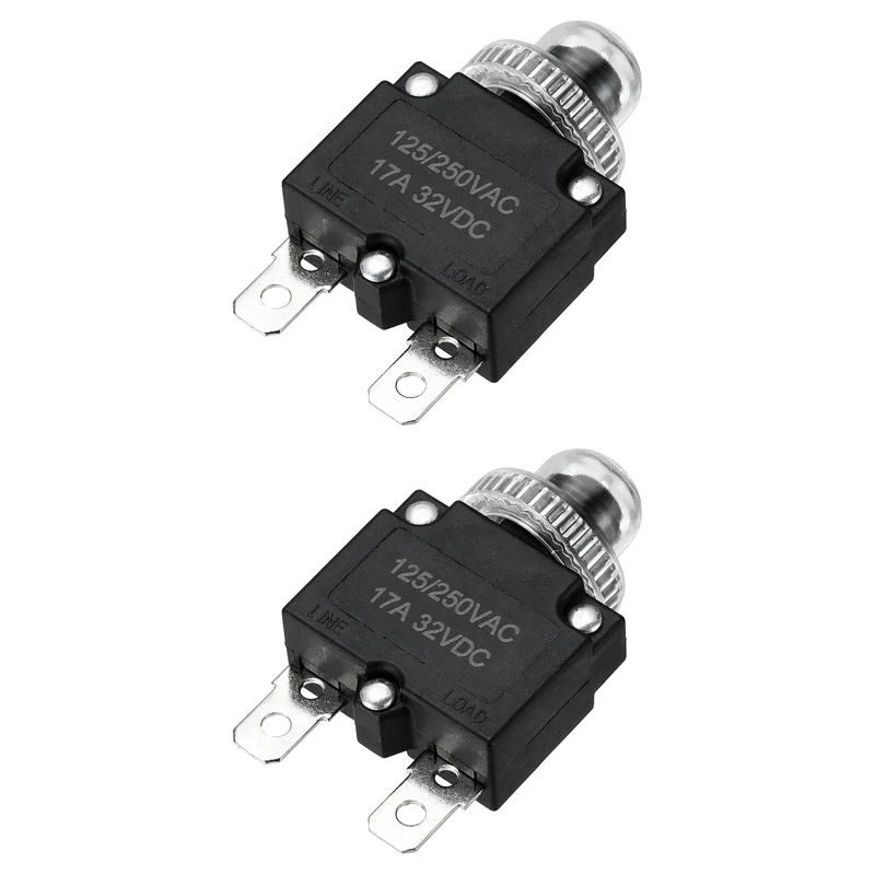 2pcs Thermal Circuit Breakers Reset Push Button 17A 125/250VAC 32VDC