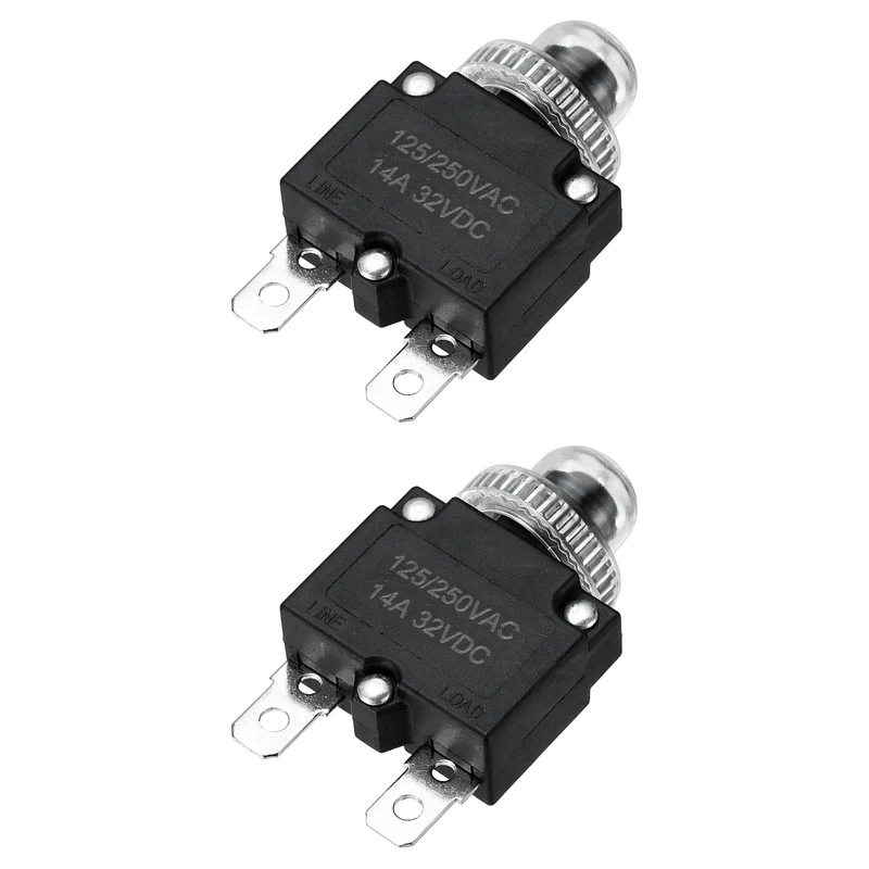 2pcs Thermal Circuit Breakers Reset Push Button 14A 125/250VAC 32VDC
