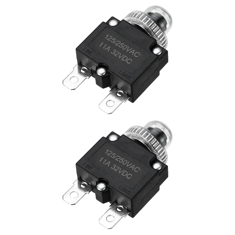 2pcs Thermal Circuit Breakers Reset Push Button 11A 125/250VAC 32VDC