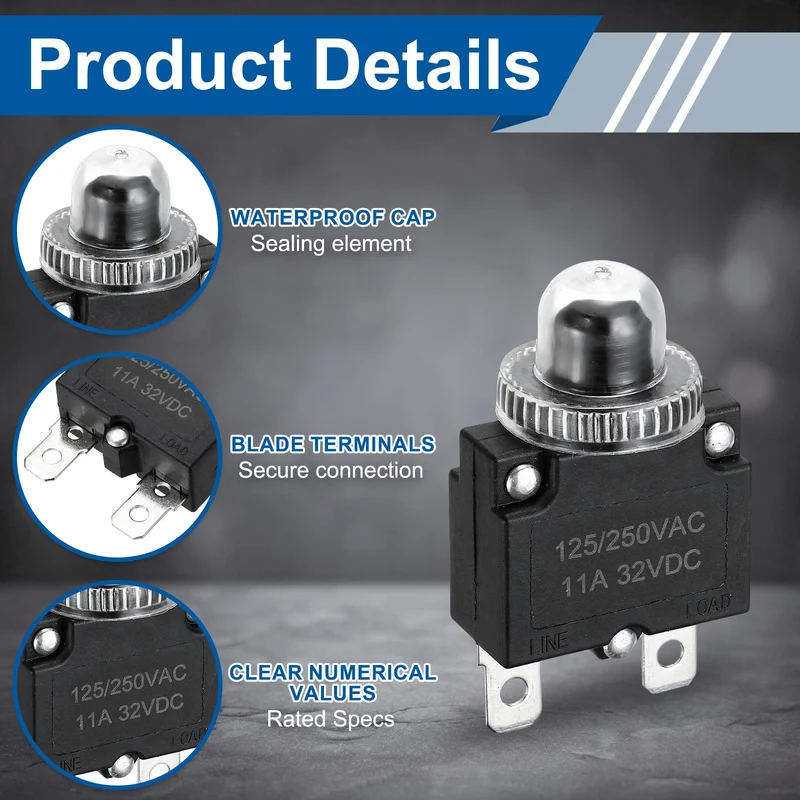 2pcs Thermal Circuit Breakers Reset Push Button 11A 125/250VAC 32VDC