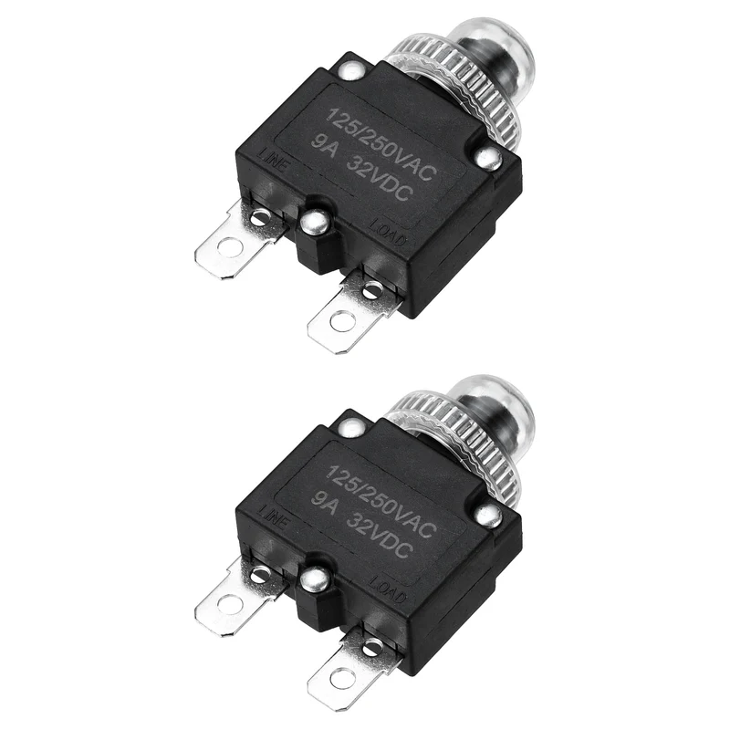 2pcs Thermal Circuit Breakers Reset Push Button 9A 125/250VAC 32VDC