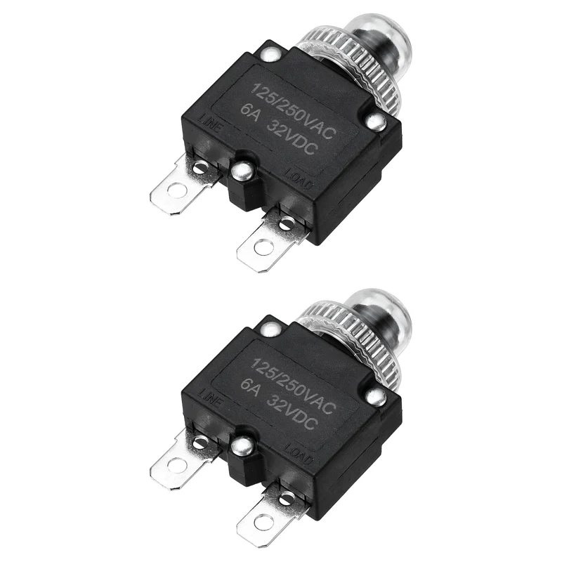 2pcs Thermal Circuit Breakers Reset Push Button 6A 125/250VAC 32VDC