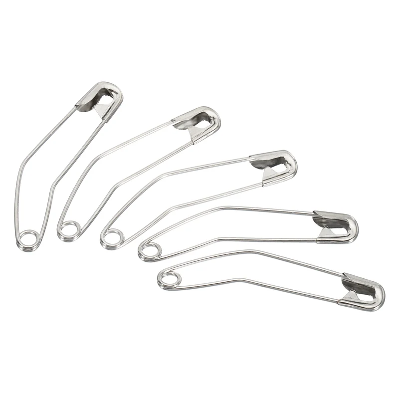 Safety Pins 2.24 Inch Metal Nickel Plated Curved Sewing Pins Silver Tone 200Pcs
