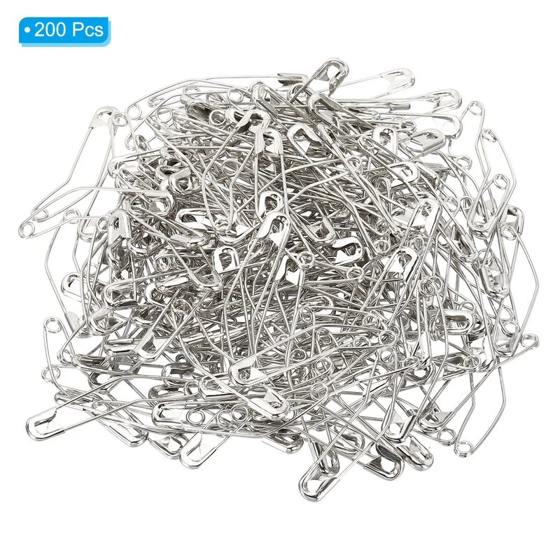 Safety Pins 2.24 Inch Metal Nickel Plated Curved Sewing Pins Silver Tone 200Pcs