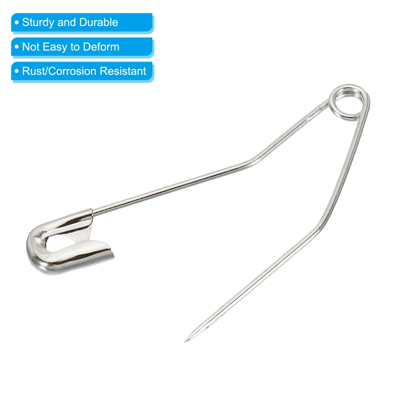 Safety Pins 2.24 Inch Metal Nickel Plated Curved Sewing Pins Silver Tone 50Pcs