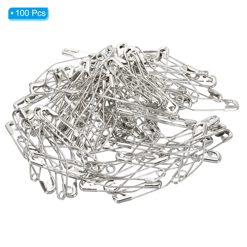 Safety Pins 2.24 Inch Metal Nickel Plated Curved Sewing Pins Silver Tone 100Pcs