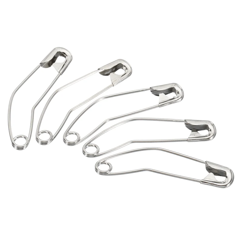 Safety Pins 1.97 Inch Metal Nickel Plated Curved Sewing Pins Silver Tone 200Pcs