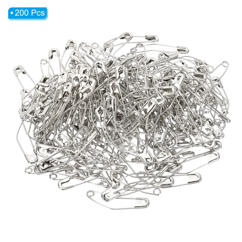 Safety Pins 1.97 Inch Metal Nickel Plated Curved Sewing Pins Silver Tone 200Pcs