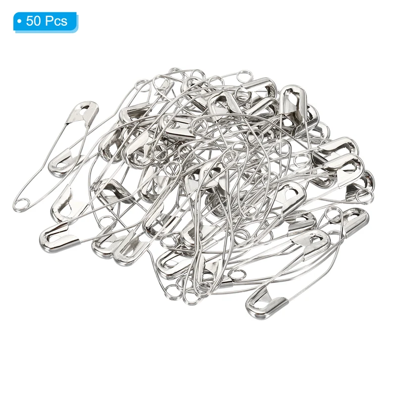 Safety Pins 1.97 Inch Metal Nickel Plated Curved Sewing Pins Silver Tone 50Pcs