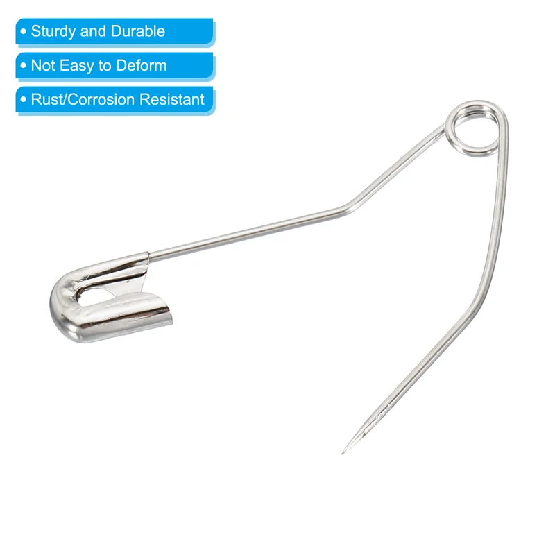 Safety Pins 1.97 Inch Metal Nickel Plated Curved Sewing Pins Silver Tone 50Pcs