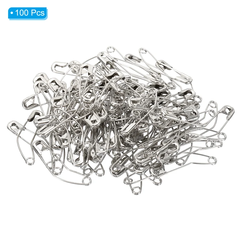 Safety Pins 1.97 Inch Metal Nickel Plated Curved Sewing Pins Silver Tone 100Pcs