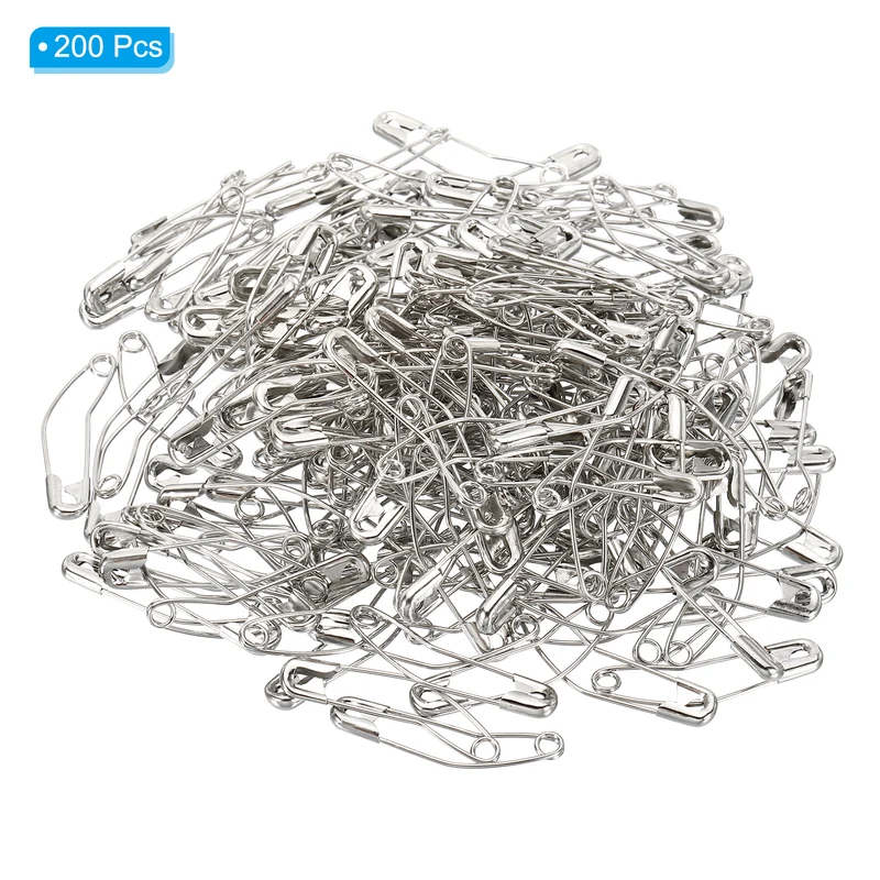 Safety Pins 1.5 Inch Metal Nickel Plated Curved Sewing Pins Silver Tone 200Pcs