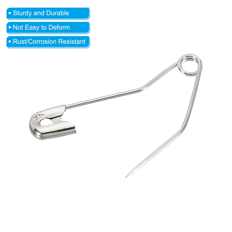 Safety Pins 1.5 Inch Metal Nickel Plated Curved Sewing Pins Silver Tone 200Pcs