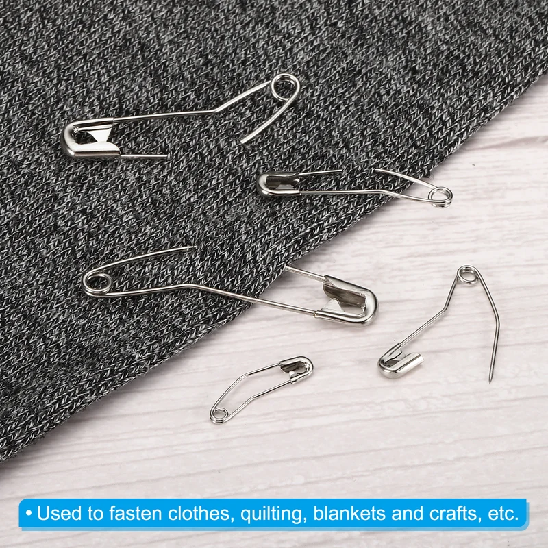 Safety Pins 1.5 Inch Metal Nickel Plated Curved Sewing Pins Silver Tone 200Pcs