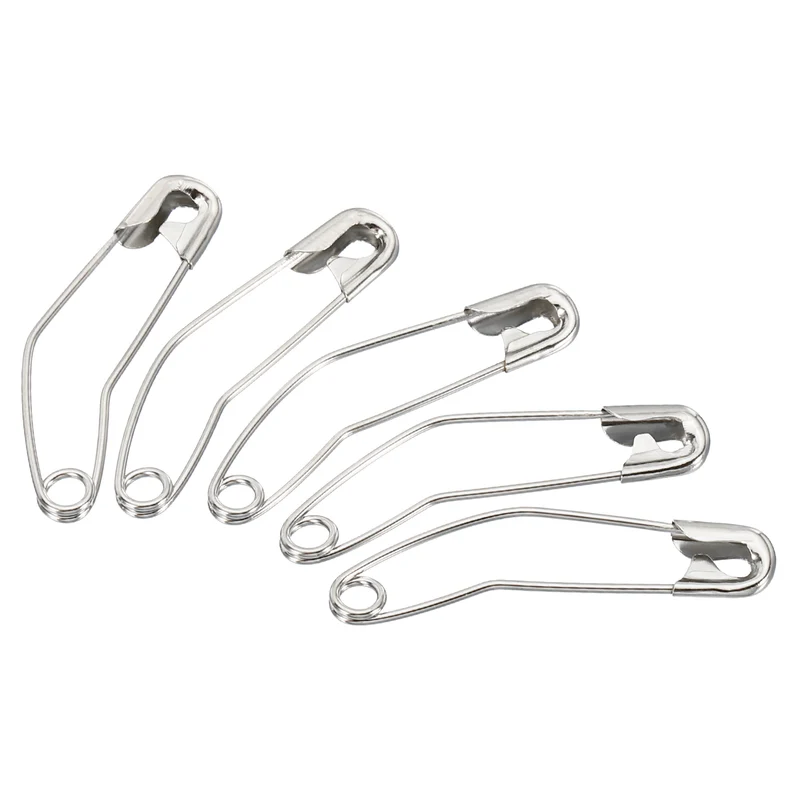 Safety Pins 1.5 Inch Metal Nickel Plated Curved Sewing Pins Silver Tone 50Pcs