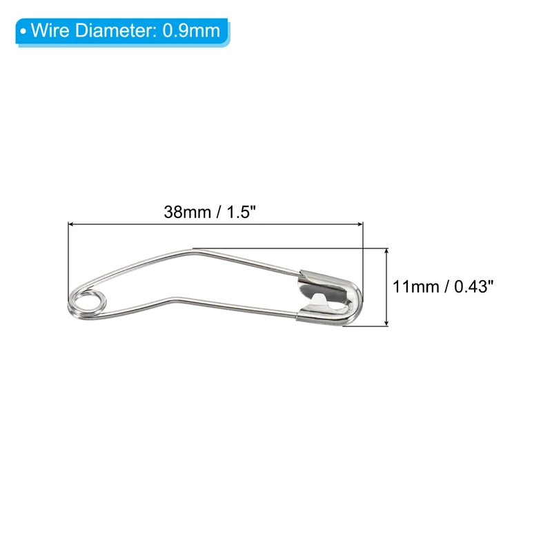 Safety Pins 1.5 Inch Metal Nickel Plated Curved Sewing Pins Silver Tone 50Pcs