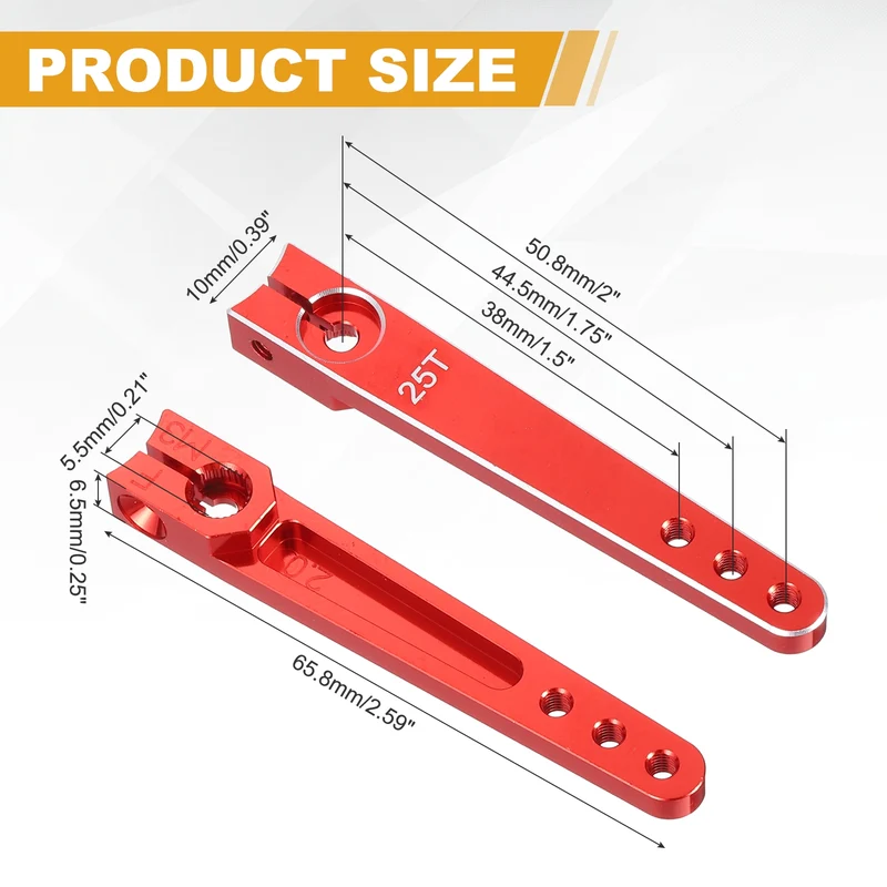 Aluminum Alloy 2 Inch 25T Steering Servo Arm Horn Red for Car Pack of 3