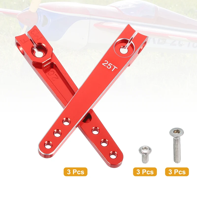 Aluminum Alloy 2 Inch 25T Steering Servo Arm Horn Red for Car Pack of 3