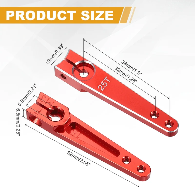 Aluminum Alloy 1.5 Inch 25T Steering Servo Arm Horn Red for Car Pack of 3