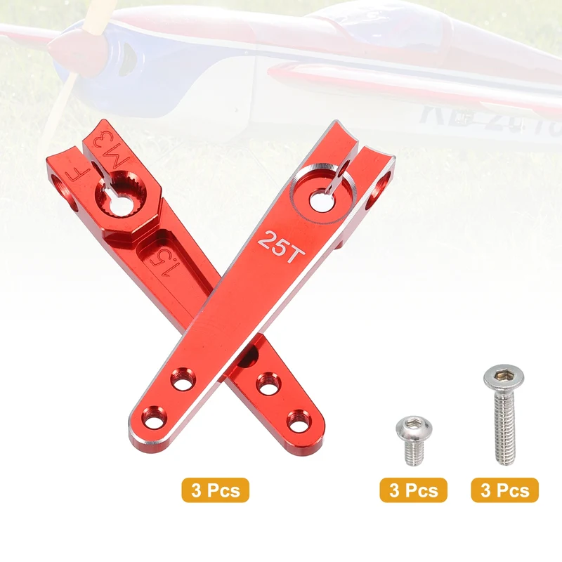 Aluminum Alloy 1.5 Inch 25T Steering Servo Arm Horn Red for Car Pack of 3
