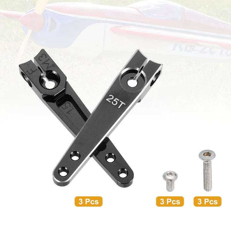Aluminum Alloy 1.5 Inch 25T Steering Servo Arm Horn Black for Car Pack of 3