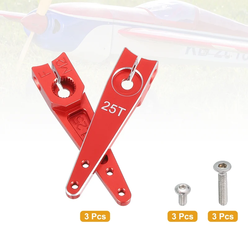 Aluminum Alloy 1.25 Inch 25T Steering Servo Arm Horn Red for Car Pack of 3