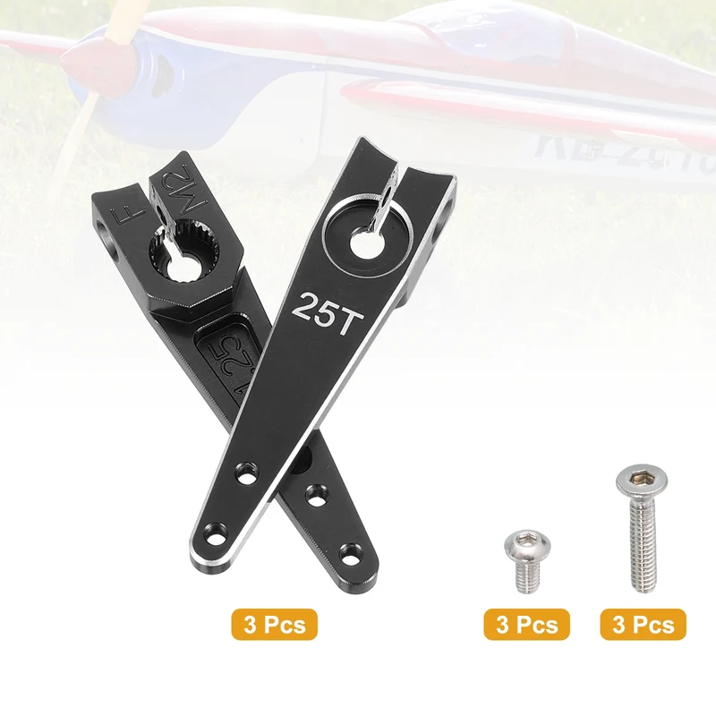 Aluminum Alloy 1.25 Inch 25T Steering Servo Arm Horn Black for Car Pack of 3