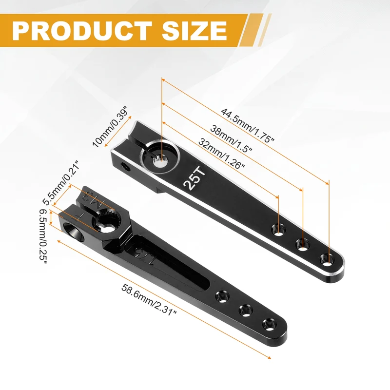 Aluminum Alloy 1.75 Inch 25T Steering Servo Arm Horn Black for Car Pack of 3