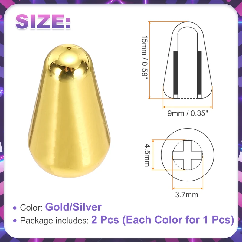 2Pcs Guitar 3/5 Way Pickup Switch Tip Cross-Slot for LP Guitar, Gold/Silver