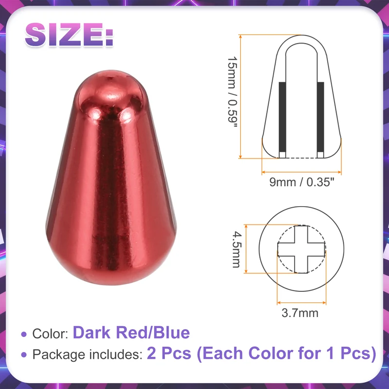 2Pcs Guitar 3/5 Way Pickup Switch Tip Cross-Slot for LP Guitar, Dark Red/Blue