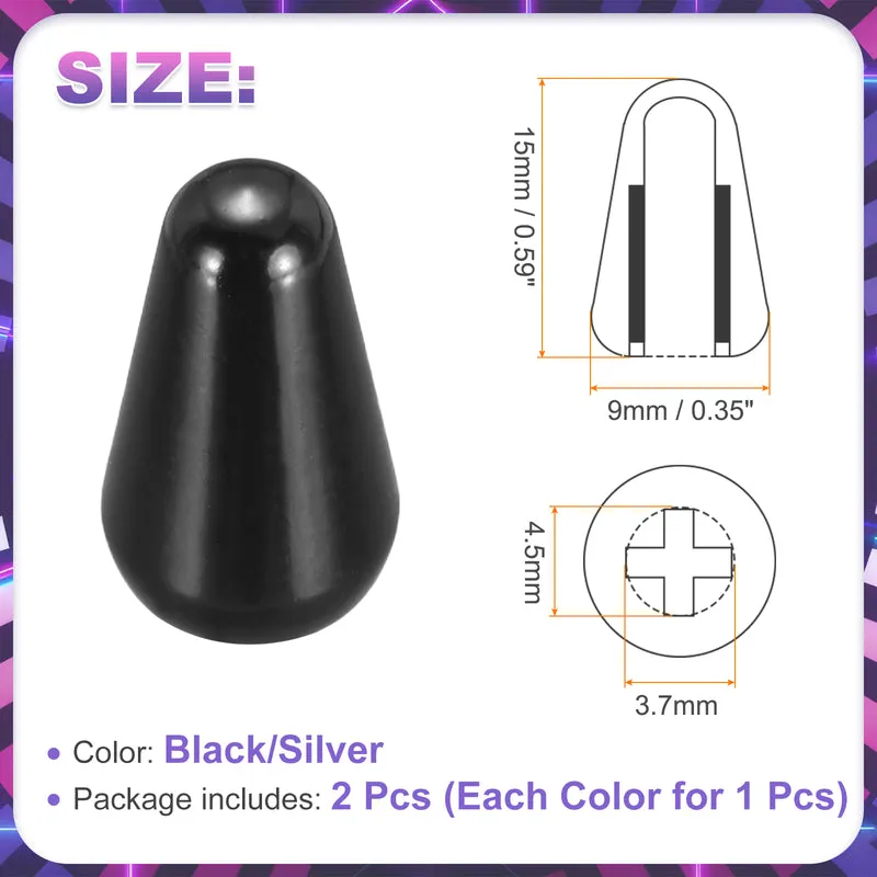2Pcs Guitar 3/5 Way Pickup Switch Tip Cross-Slot for LP Guitar, Black/Silver