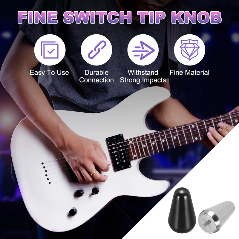 2Pcs Guitar 3/5 Way Pickup Switch Tip Cross-Slot for LP Guitar, Black/Silver