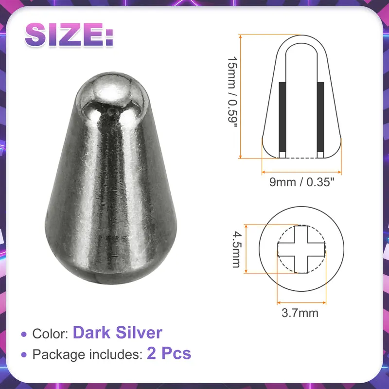 2Pcs Guitar 3/5 Way Pickup Switch Tip Cross-Slot for LP Guitar, Dark Silver