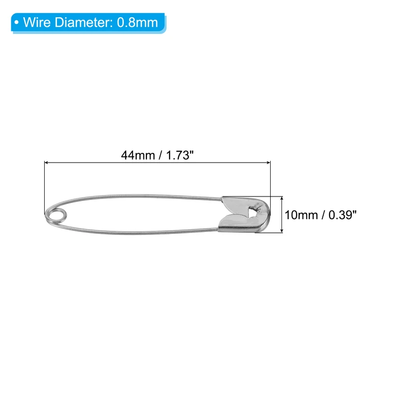 Safety Pins 1.73 Inch Nickle Plated Small Sewing Pins Silver Tone 200Pcs