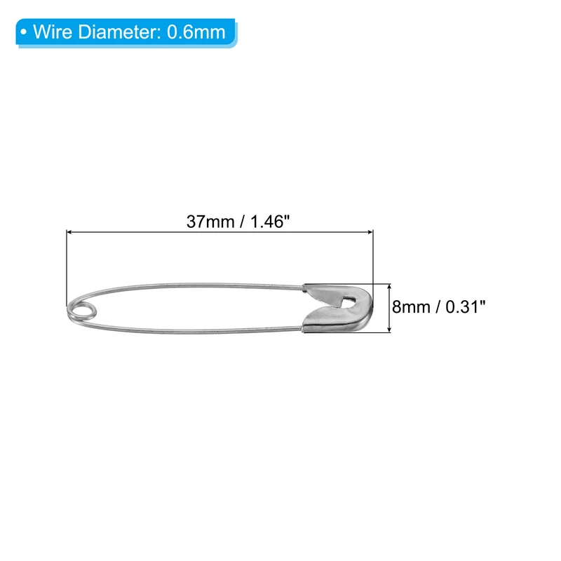 Safety Pins 1.46 Inch Nickle Plated Small Sewing Pins Silver Tone 200Pcs