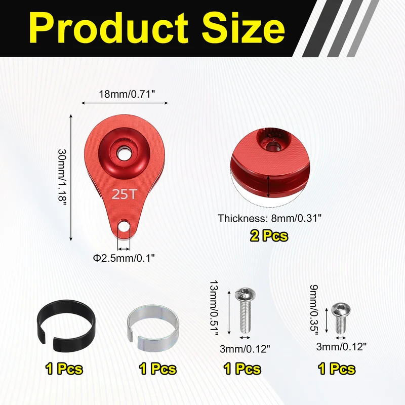 2pcs 25T 1Hole Adjustable Aluminum Arm Servo Horn Red for Car