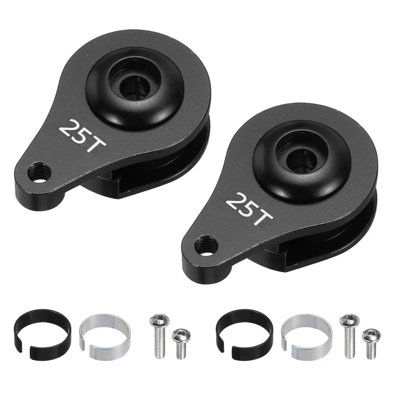 2pcs 25T 1Hole Adjustable Aluminum Arm Servo Horn Black for Car