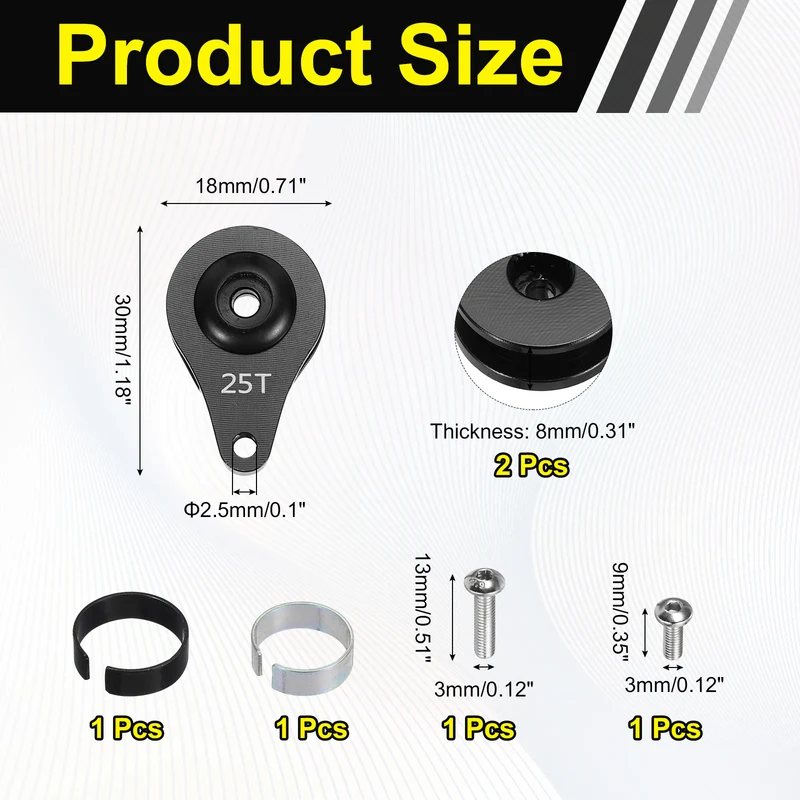 2pcs 25T 1Hole Adjustable Aluminum Arm Servo Horn Black for Car