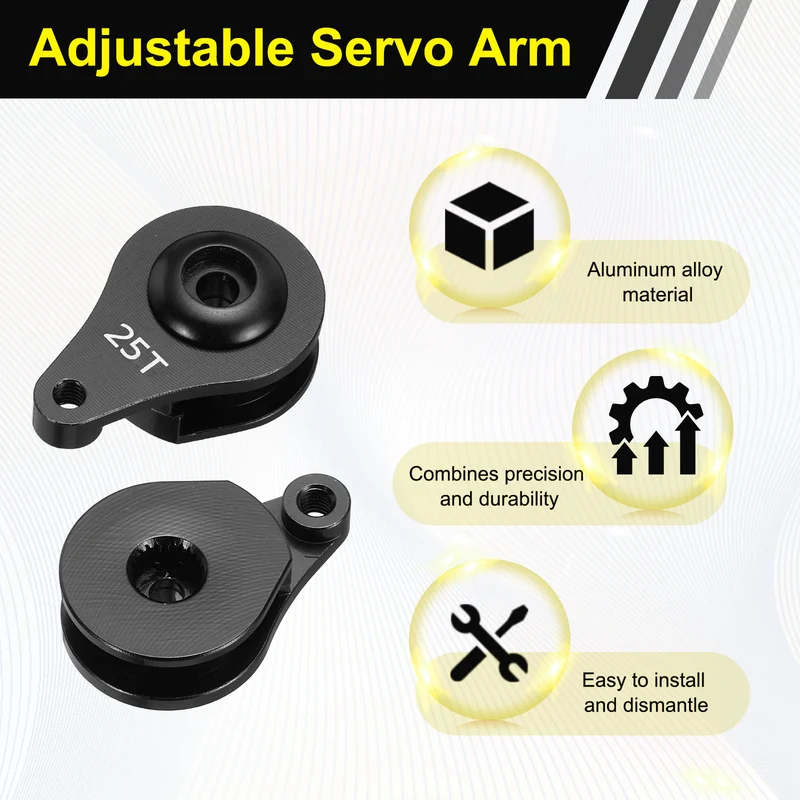 2pcs 25T 1Hole Adjustable Aluminum Arm Servo Horn Black for Car