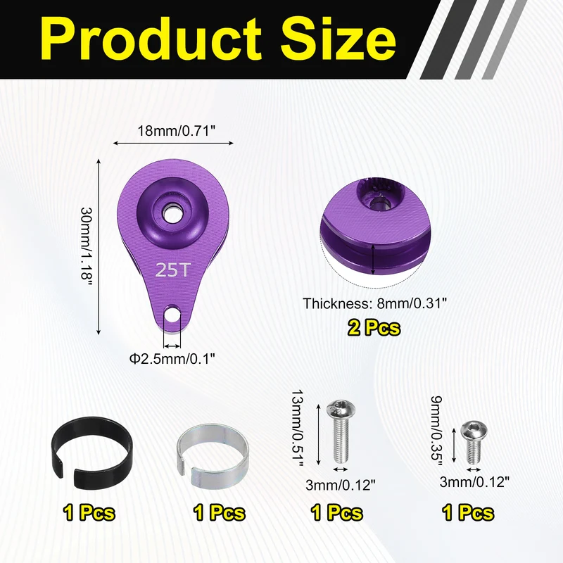 2pcs 25T 1Hole Adjustable Aluminum Arm Servo Horn Purple for Car