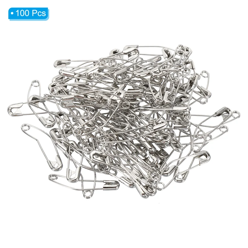 Safety Pins 1.5 Inch Metal Nickel Plated Curved Sewing Pins Silver Tone 100Pcs